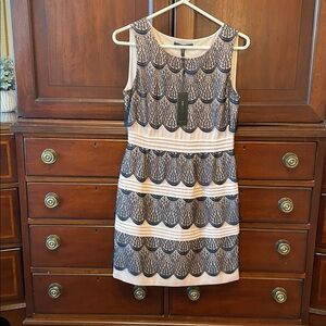 BCBGMaxAzria Black and Cream Scalloped Mini Dress